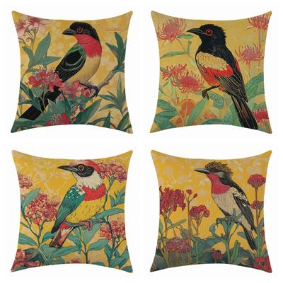 New Flower-and-bird Series Linen Pillowcase, Jit Holiday Decoration Sofa Bay Window Car Cushion