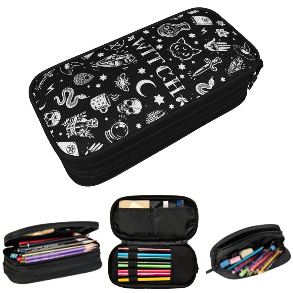 Skull Cat Moon Gothic Design Pencil Case for Boy Girl School Pen Box Pencil Bag Stationery Supplies Pen Holder Bag