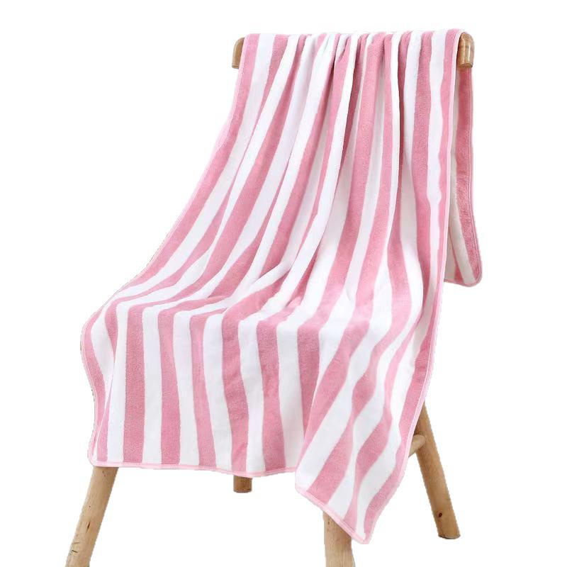 Striped Coral Fleece Bath Towel - Soft, Absorbent, No Shedding.