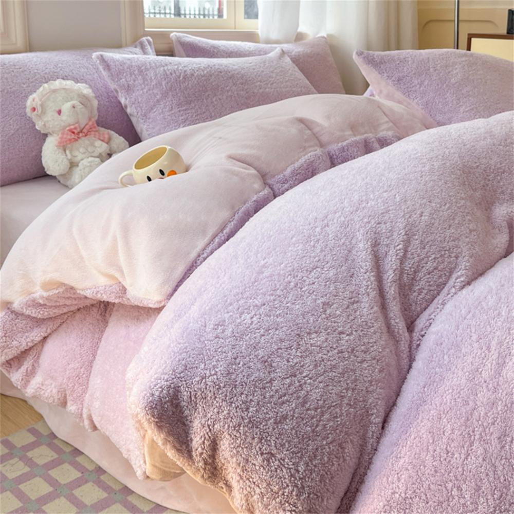 Solid Color Bedding Set Winter Thickened Warm Duvet Cover Pillowcase Four Piece Set Flannel Coral Fleece Bed Sheet Quilt Cover