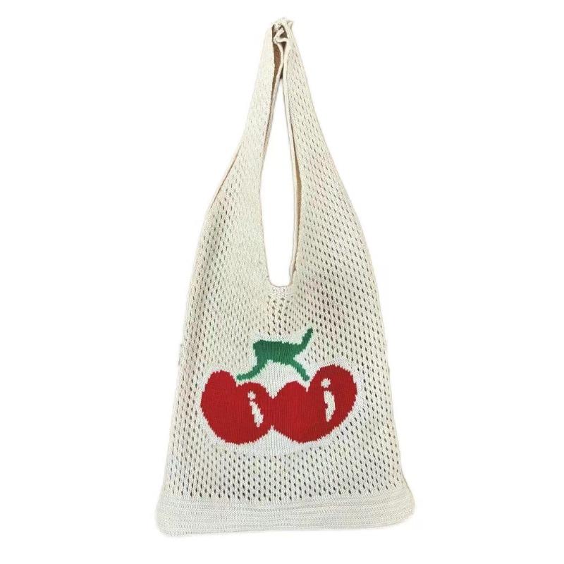 New bag large capacity tote bag cherry bag knitted bag hollow bag shoulder bag woven bag