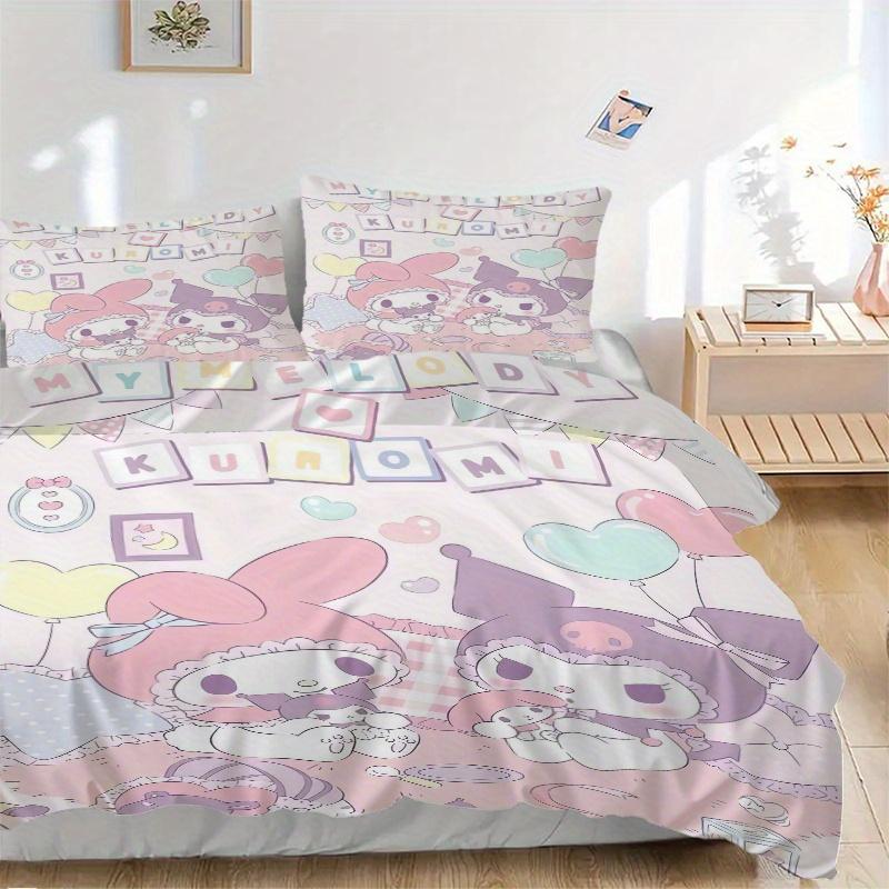 

3pcs My Melody & Kuromi s Party Bedding Set, Including 1 Quilt Cover and 2 Pillow Shams, Without Filling, Soft and Comfortable Home Bedroom 135x200cm