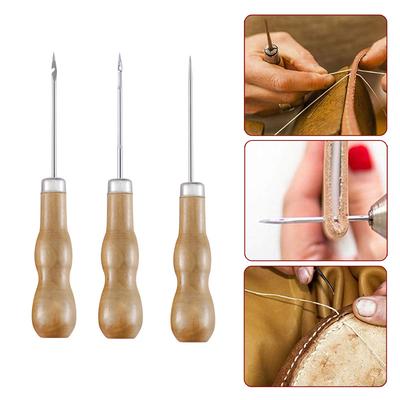 3pcs Wooden Leather Sewing Awl Tool For Handmade Stitch Leather Shoe Repair Sewing Needle DIY Craft Stitching Punching Accessorie