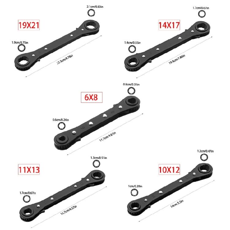 Efficient Multiple Size Ratchet Wrench Spanner Set Double Head 6 To 21mm with Reversible Levers Fit for Smooth Operation