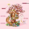 Růžový Romantický Domeček na Stromě s Kvetoucími Třešněmi Mini Částice Stavební Kostky DIY Fialový Domeček na Stromě Cihlová Hračka Děti Dívky Vánoční Dárky