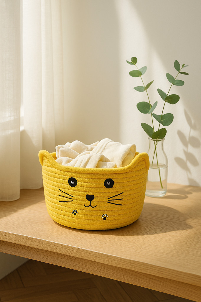 Woven Cotton Rope Cat's Ear Storage Baskets Desktop Sundries Kids Toys Organizer Box Dirty Clothes Hampe Cosmetics Holder