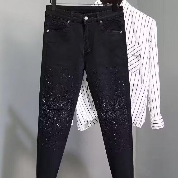 

Мужские состаренные джинсы прямого кроя с рваностями - Американский уличный стиль для весны/осени. 2XL чёрный