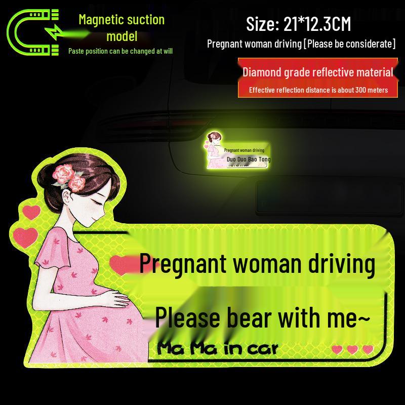 Reflective Magnetic Car Sticker for New Female or Pregnant Drivers - Baby on Board