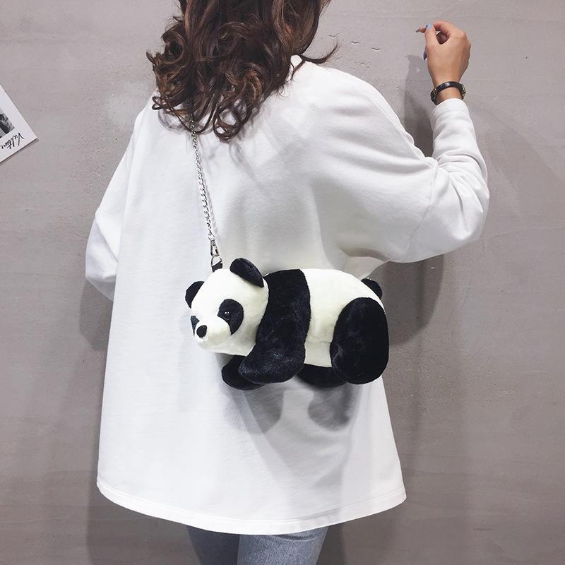 Cartoon Plush Doll Bag, Cute Panda Chain Messenger Bag, Student Ugly Cute Shoulder Bag.