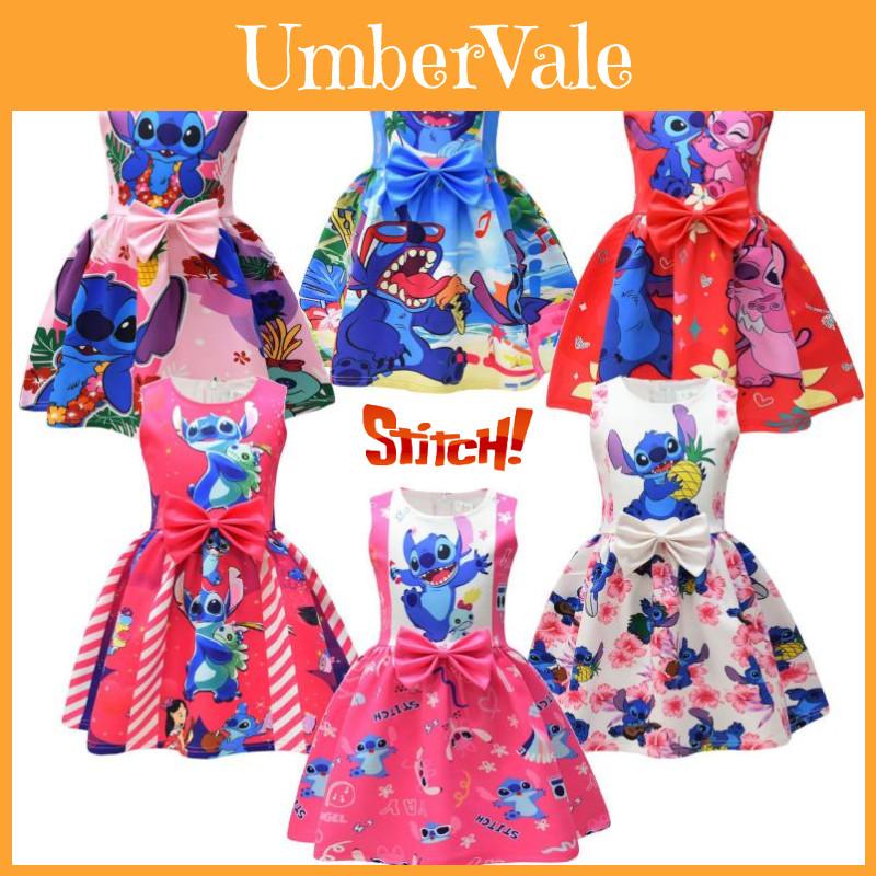 2023 New Arrival Starry Baby Lilo And Stitch Girls Dress, Cartoon Style, A-line Skirt