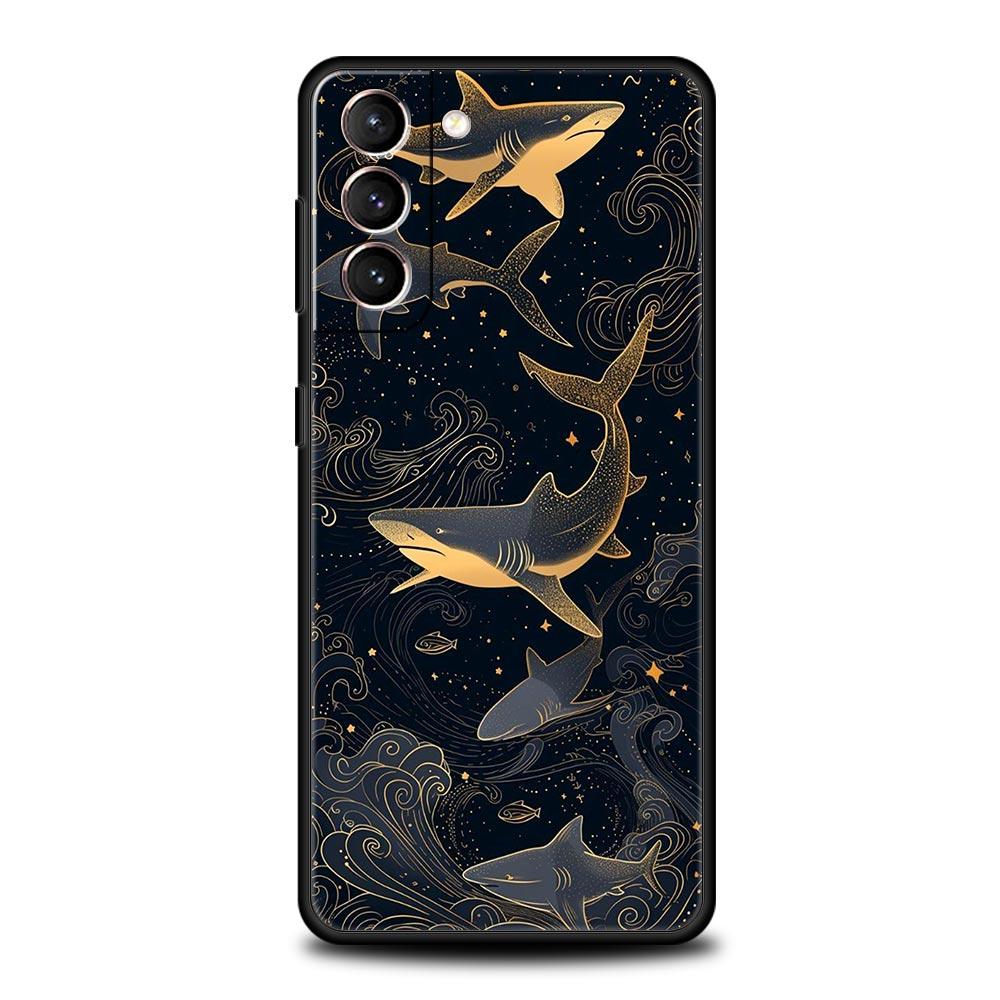 Seaside Sharks Pattern Phone Case for Samsung Galaxy S26 S25 S24 S23 S22 S20 S21 FE Ultra S25 Edge Plus 5G Soft TPU Cover Capas