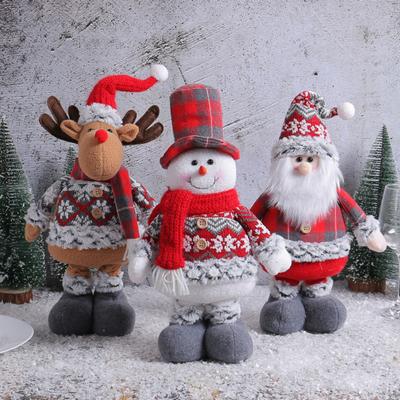 Ornament Retractable Leg Stuffed Standing Santa Claus Snowman Reindeer Plushies Home Holiday Party Table