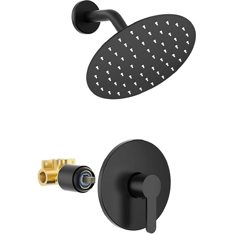 Shower Faucet, Black Shower Faucet Set with 8-Inch Rainfall Showerhead, Single-Handle Shower-Trim Kit Included Valve, Matte Black