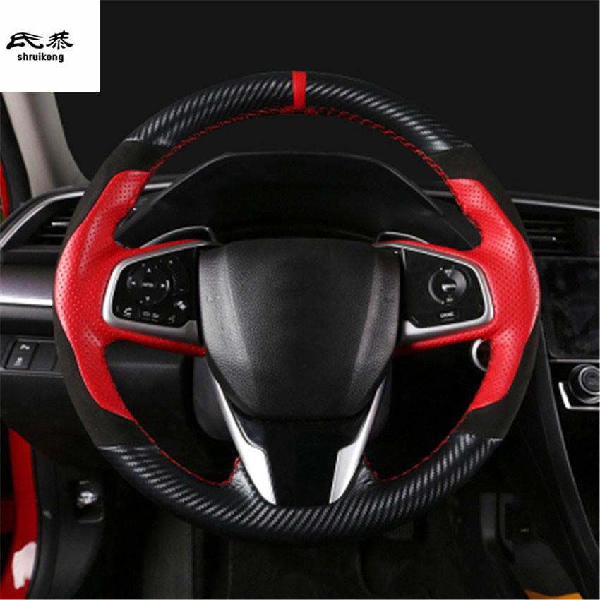 1Lot Hand Sewing Carbon Fiber Leather Steering Wheel Decoration Cover for 2016-2018 HONDA CIVIC 10 Th MK10