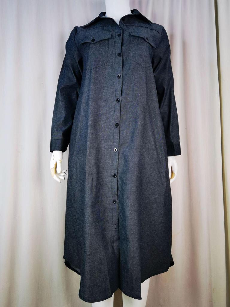2023 European & American Fashion Denim Long Skirt with Shirt Collar