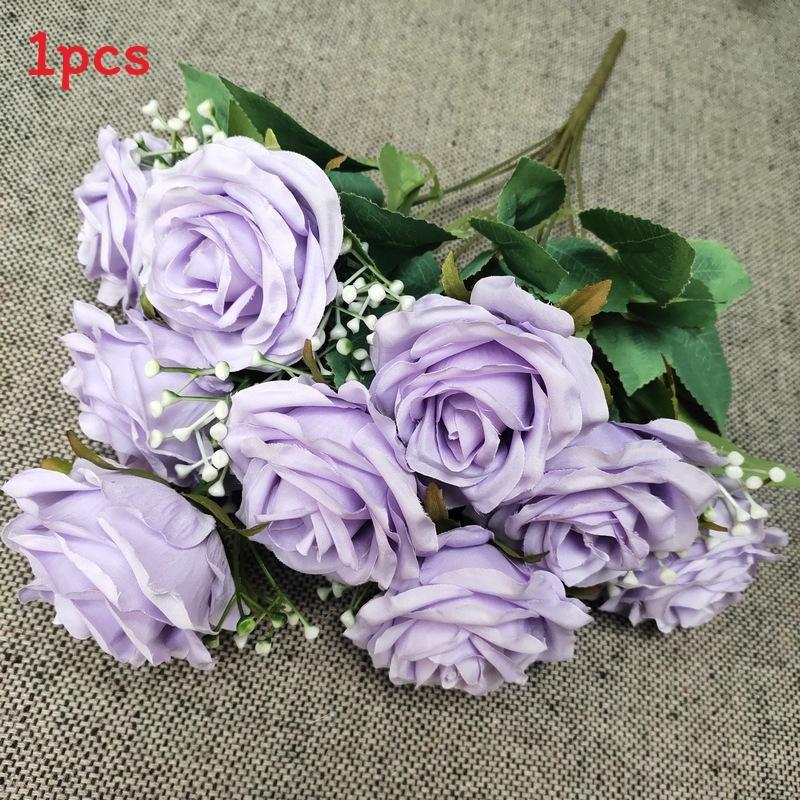 Realistic Rose Silk Bouquet 9 Stems Wedding Photography Props Decoration Home