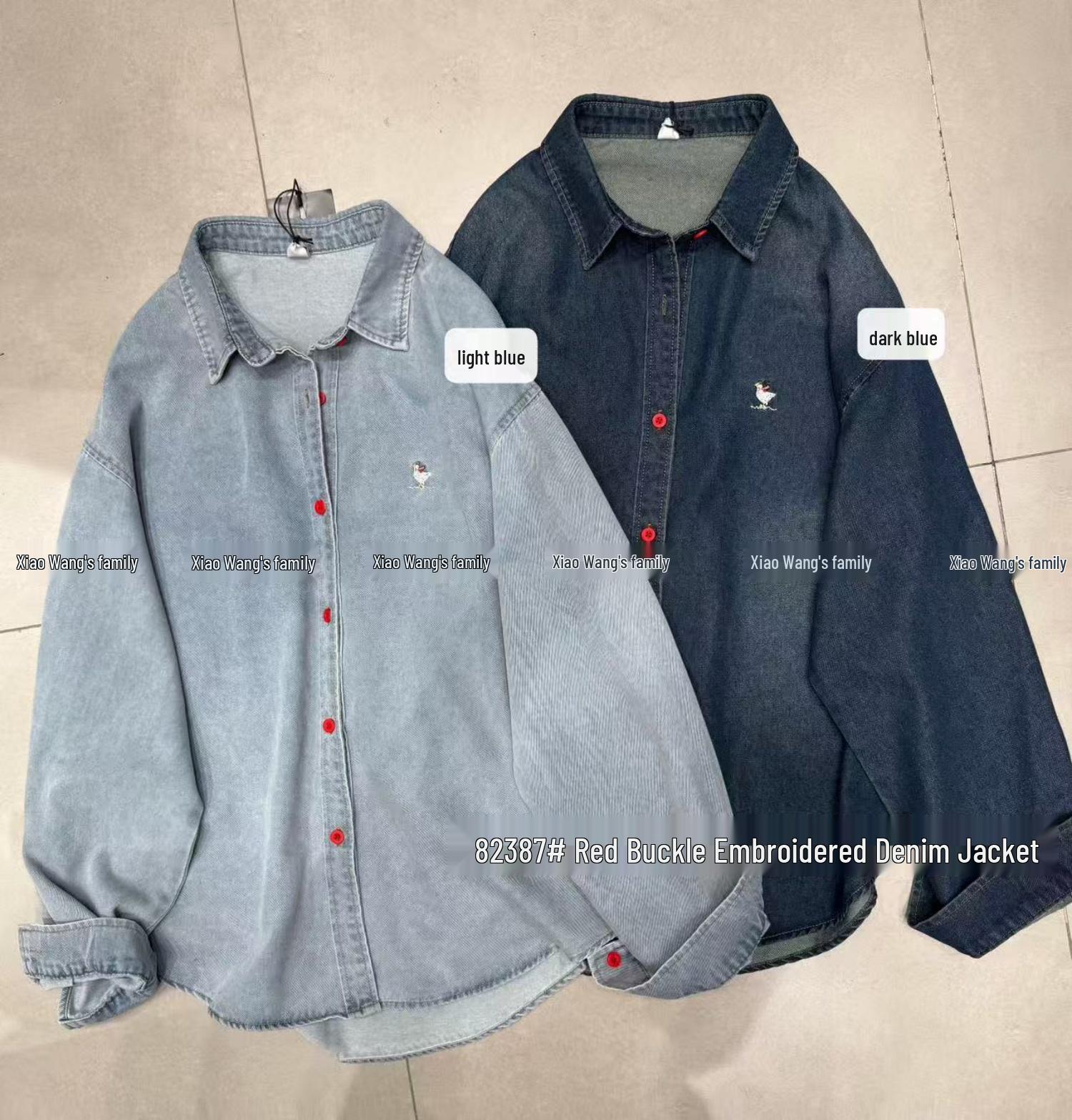 

Xiao Wang s Early Spring Korean Style Plus Size Red Embroidered Denim Shirt One Size светло-синий