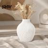 Spiral Ribbed Vase Modern Vase, 3D Printed Dried Flower Matte Floral Arrangement Container White Decorative for Living Room Shelf Table Centerpiece