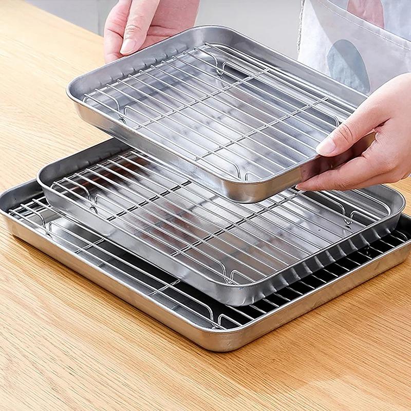 Backblech Edelstahlsieb Quadratische Platte Metallrost Backform Ofen Grill Ölauffangschale Grillwerkzeug
