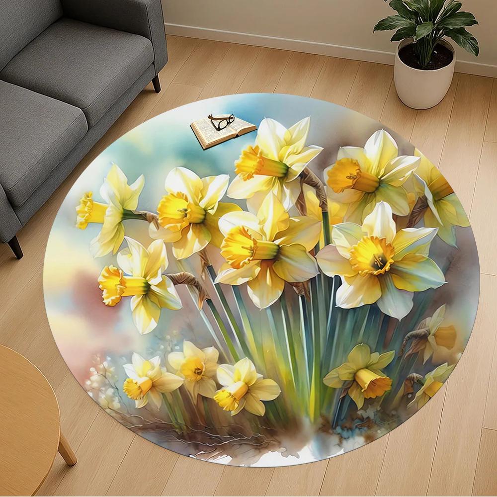 1pc Daffodil Spring Round Chair mat Area Rug - Non-Slip, Floor Mat for Office, Bedroom, and Indoor Decor c1118158
