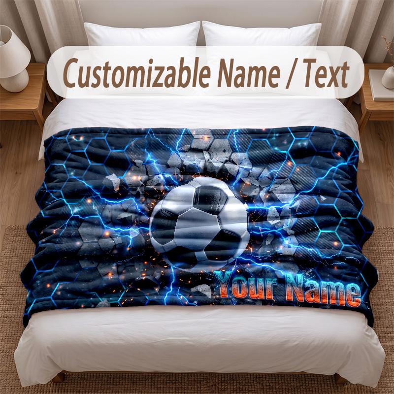 Fußball-Thema Weiche Decke Personalisierter Benutzerdefinierter Name Textdruck Warme Decke Zuhause Sofa Schlafzimmer Dekoration
