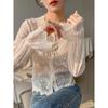 Women's Lace-Trimmed Long-Sleeve Shirt with Hollow-Out Collar - Elegant Spring/Autumn Top