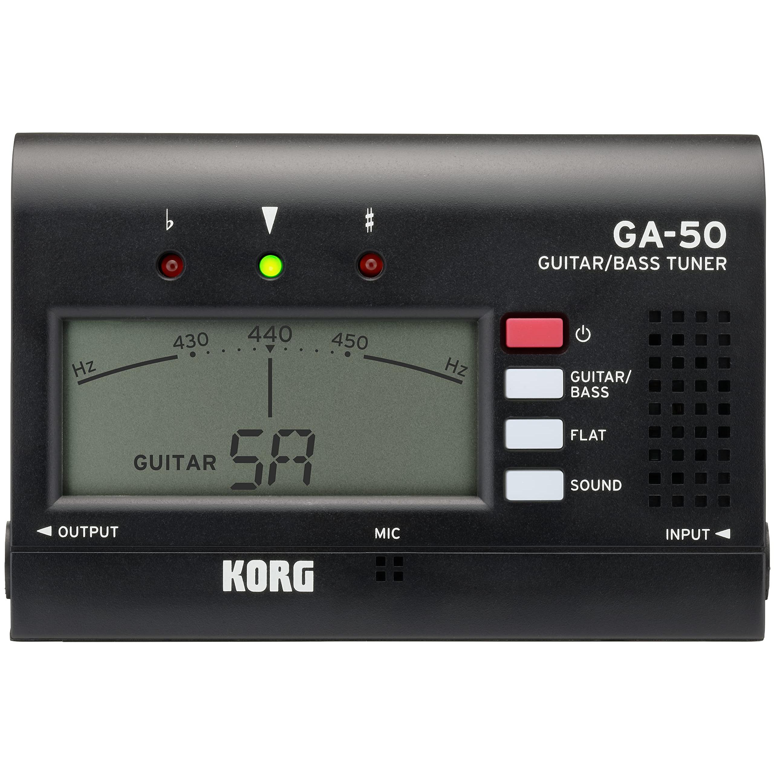 KORG GA-50 Тюнер для гитары/баса для сольной практики, Выход, Поддержка нескольких струн, Пониженный строй, Длинная мензура, 135 часов работы от батареи, Легкий, Компактный