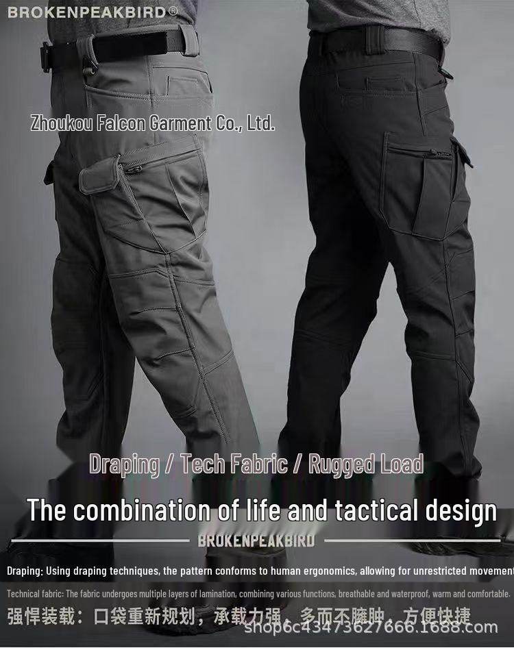 Men's Fleece-Lined Softshell Pants: Warm, Windproof, Multi-Pocket Hiking & Ski Wear for Autumn/Winter