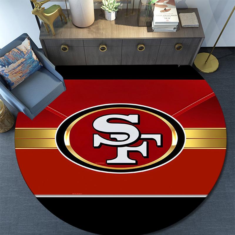 San Francisco 49ers 2. Runde Teppich, Teppich für Wohnzimmer Schlafzimmer Sofa Spielzimmer Dekor, Rutschfeste Bodenmatte