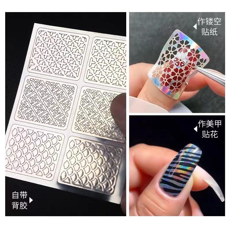 12/24 Arkusze Wycinane Laserowo Naklejki do Nail Artu Szablony do Stemplowania - Zestaw Narzędzi DIY do Manicure Francuskiego