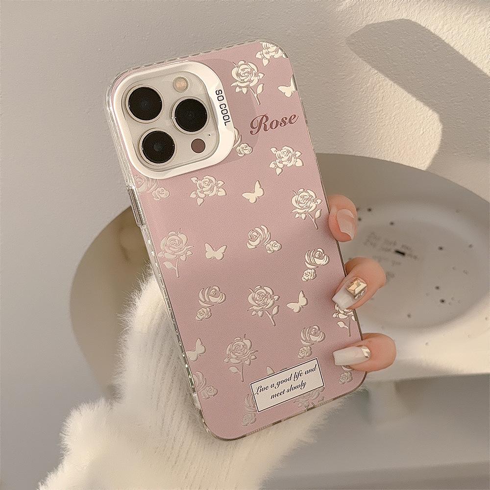 Super Fairy Ins Pink Rose IPhone 16 Suitable for 14Pro Max Mobile Phone Case 12 Apple 13 Laser 11 Anti fall