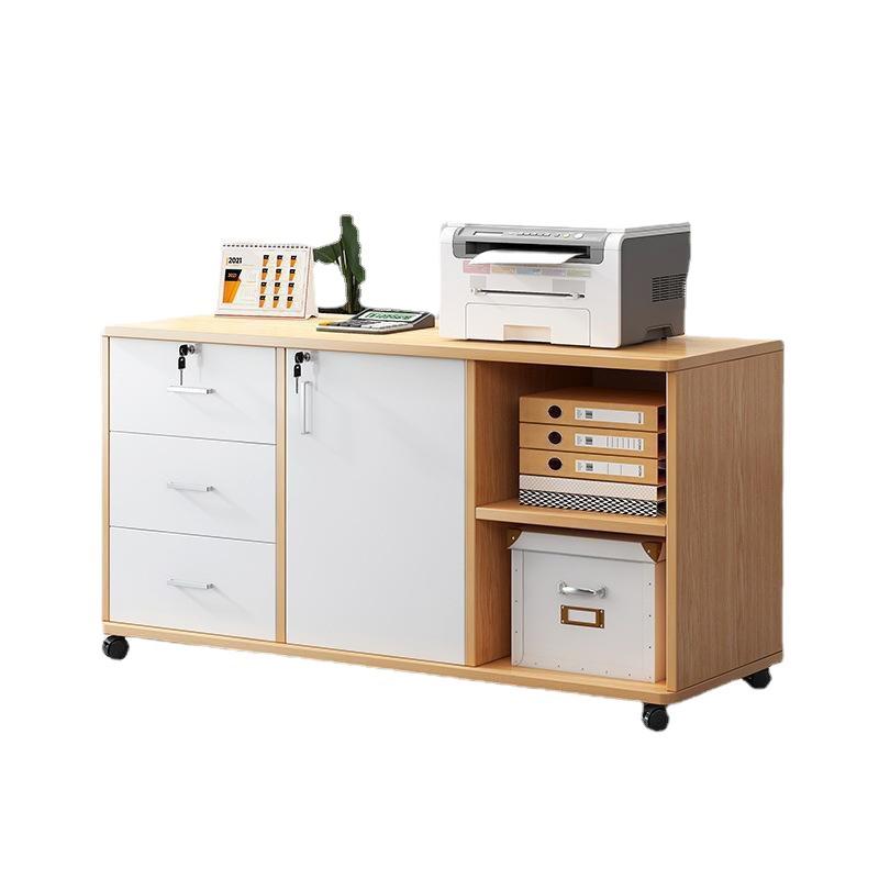 Lockable Mobile Wooden Cabinet for Under Desk Storage