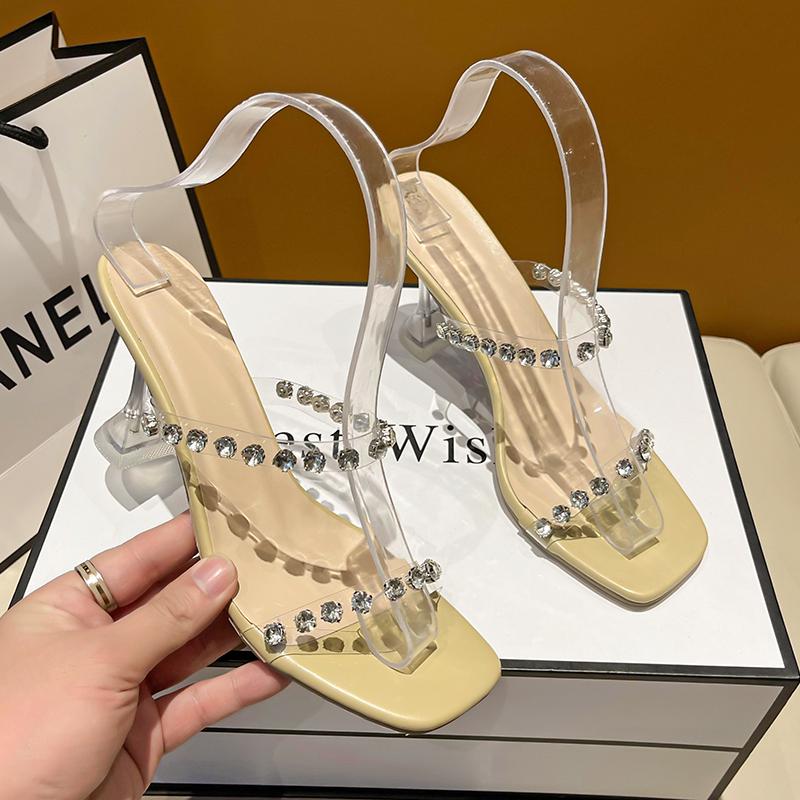 Women's open-toed chain diamond-set high heels  summer new style banquet and party celebrity fashion large-size sandals