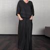 Women's Loose Fit V-Neck Layered Top with Wide Leg Pants Set In White, Grey, Black, Navy, Beige