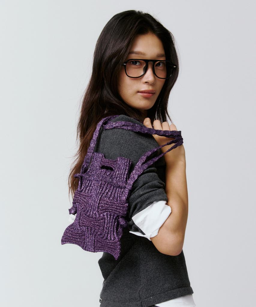 Pleatsmama Mini Crossbow Bag Glitter Deep Purple