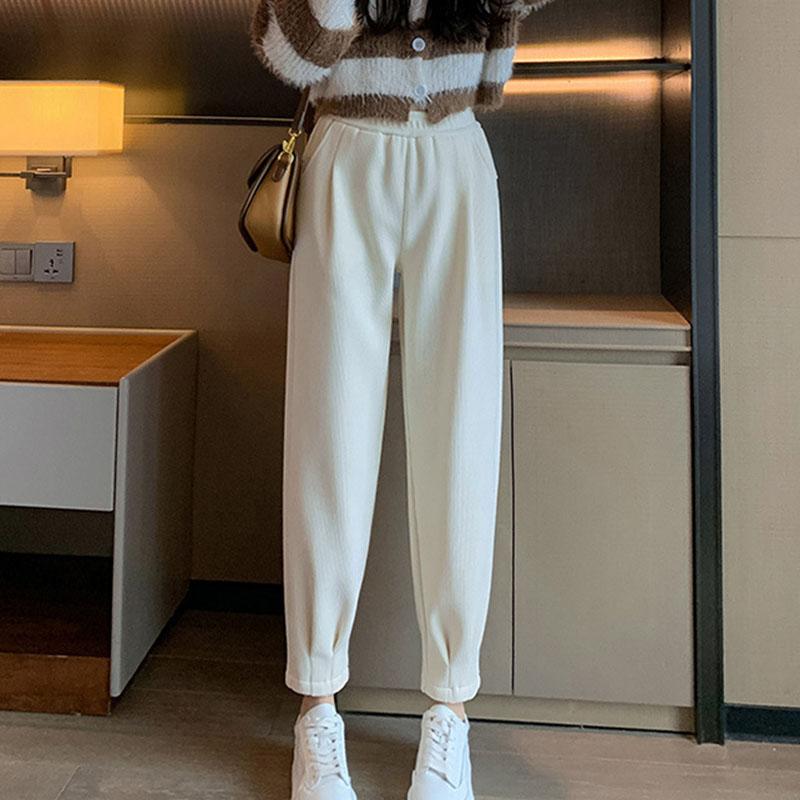 Fall Spring Women's Harem Pants Versatile Casual Loose-Fitting Corduroy Pants with Elastic Waistband Plus Size Long Pants