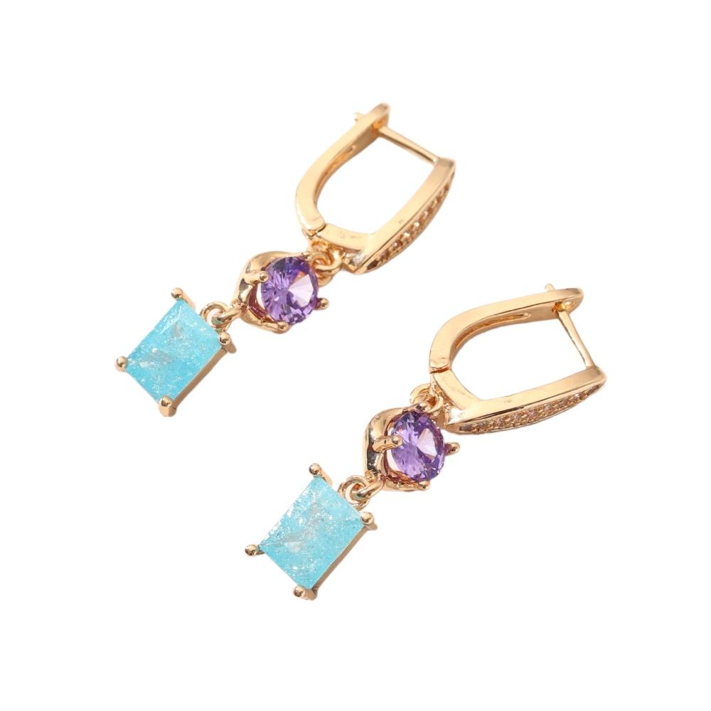 1 Pair Fashion Colored Square Dangle Earrings for Women Cubic Zirconia Earring Jewelry Wedding Party Accessories