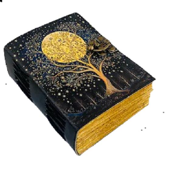 

Handmade Leather Golden Moon Tree Journal – Celestial Night Sky Notebook, Artistic Writing & Sketchbook Gift - 5x7 Inch 5x7 чорний