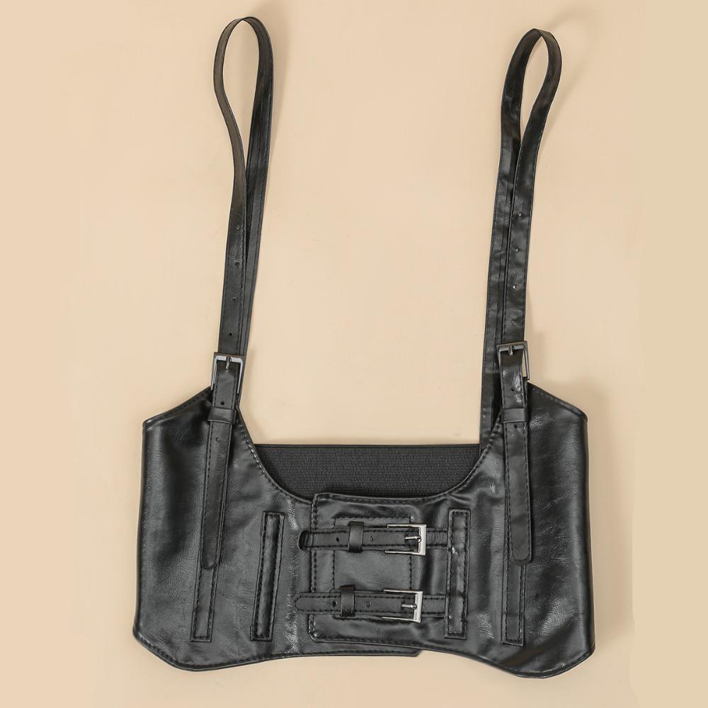 PU Leather Suspenders Elastic Cummerbunds High Waist Waist Corset Fashion Wide Belt  Ladies
