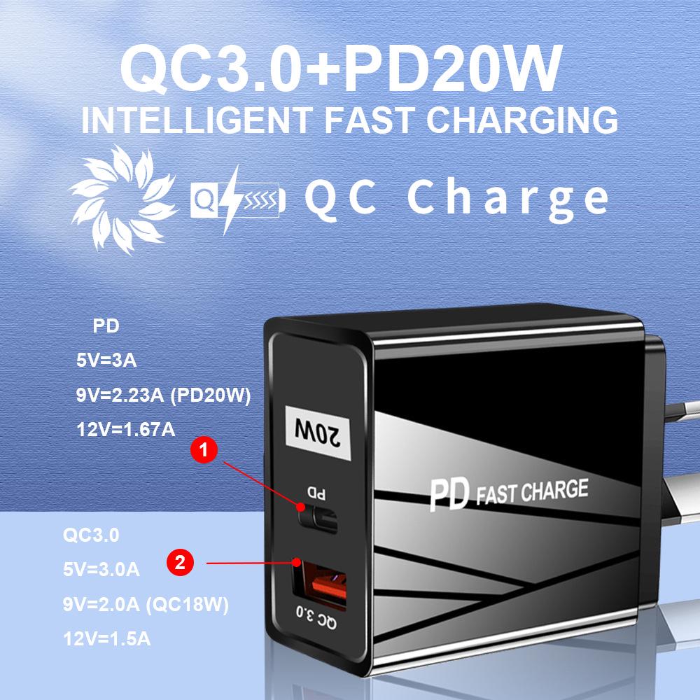 Dual USB Quick Charger - 5V/9V/12V, QC3.0+PD, EU/US Standards
