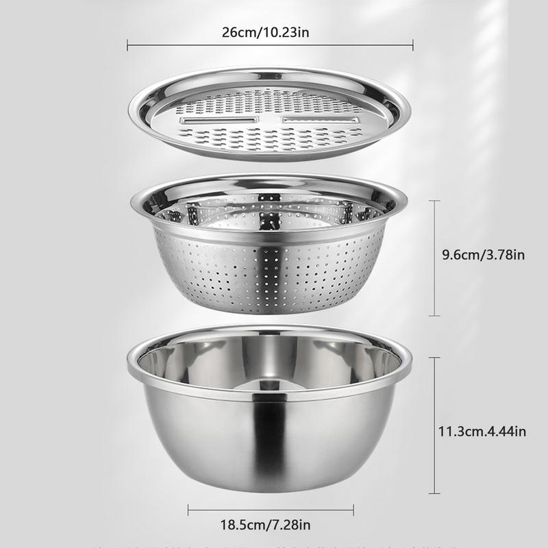 Multi Functional Stainless Steel Basin Mixing Bowl Set Grater Bowl Salad Maker Bowl Stainless Steel Drain Basket Rice Washing