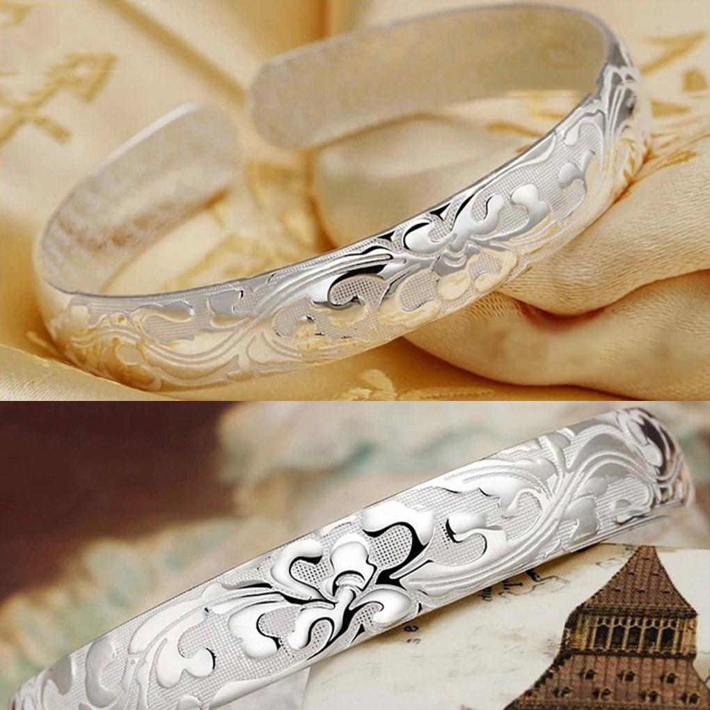 Women Jewelry Sterling Silver Bracelet Fashion Cuff Bangle Chain Bracelets