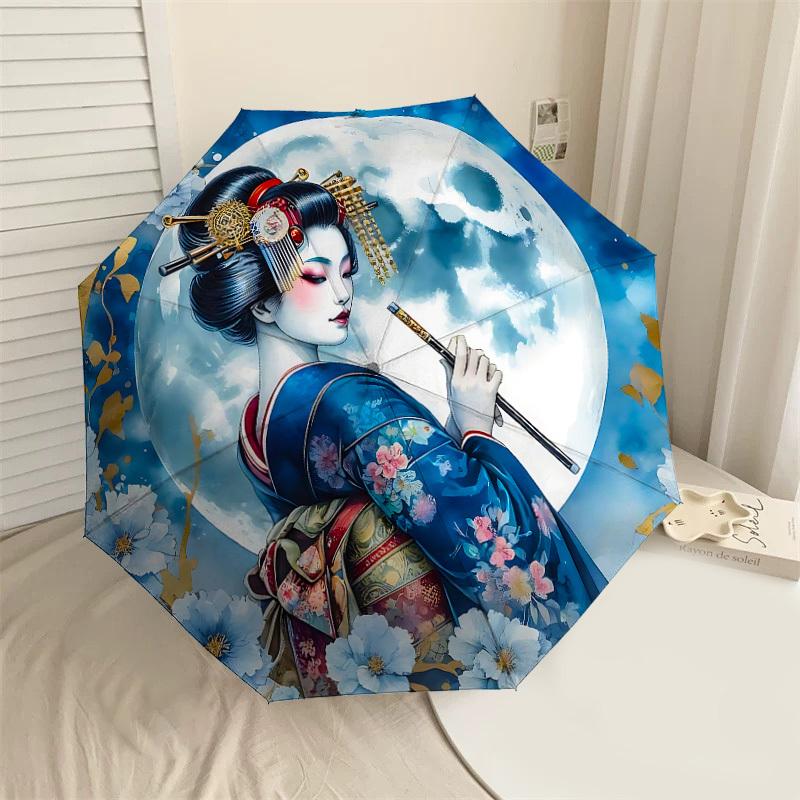 

1PC Kimono Moon Umbrella-8-Rib Reinforced, Automatic Open, Lightweight & Durable, Cute Fashion Accessory for Outdoor-P38