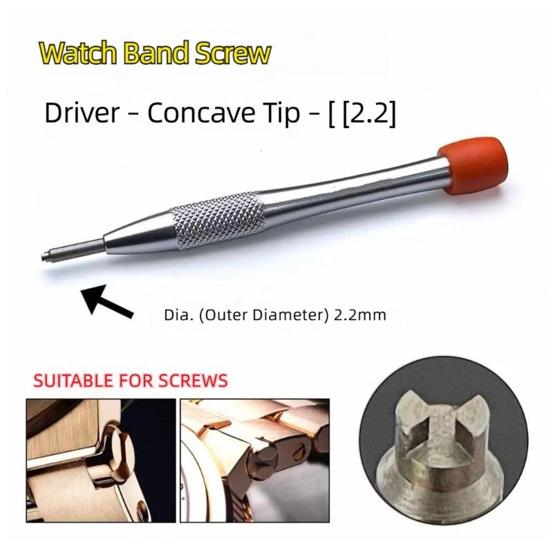 Watch Repair Screwdriver 2.2 Mm Concave Steel Driver for Band Screw Service, Knurled Grip Control and Watch Band Care for Daily Repair Work
