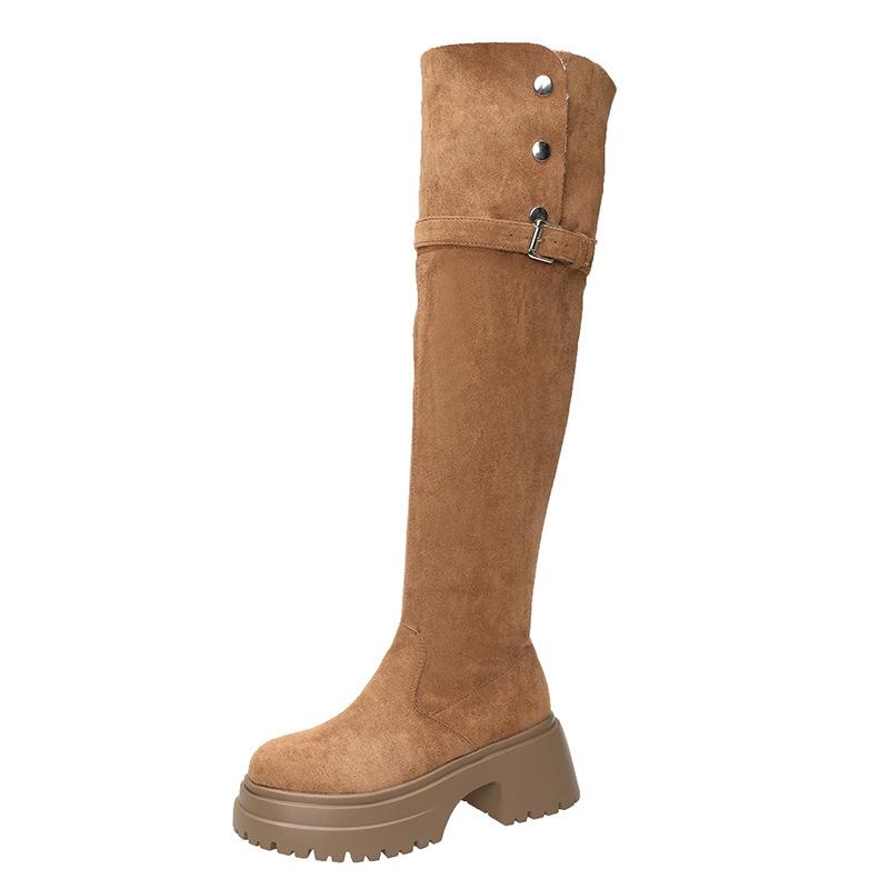 Small over-the-knee boots for women 2025 autumn and winter new temperament French retro fashion thick heel high elastic boots for women