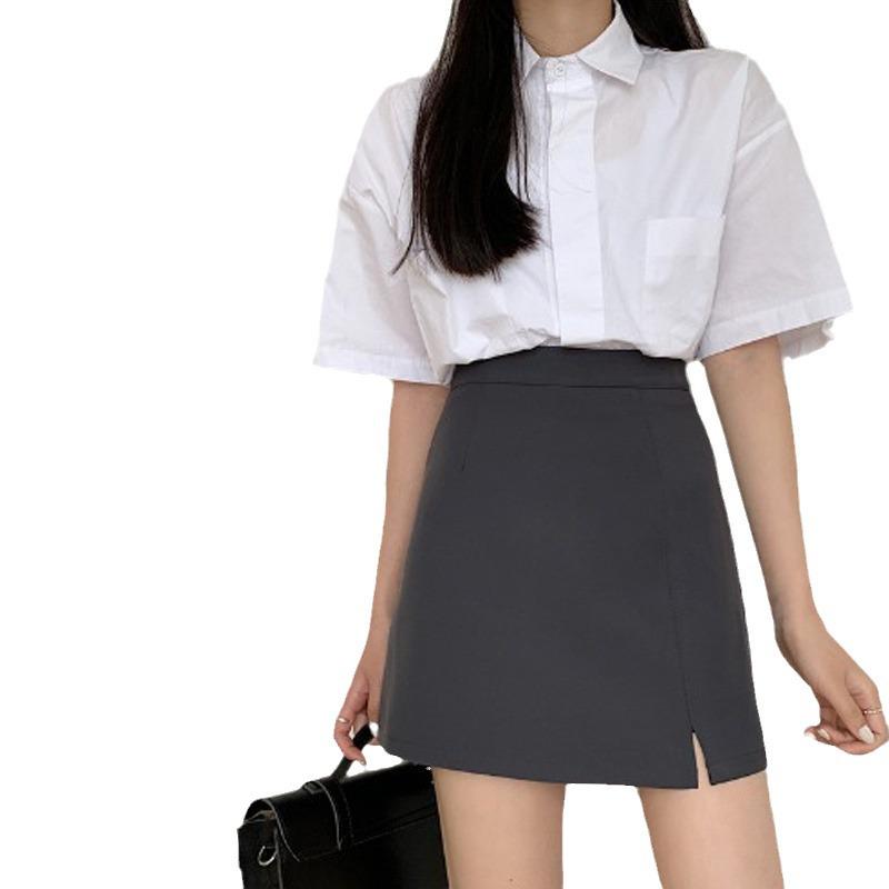 2024 Summer High Waist A-Line Slit Midi Skirt - Women's Hip-Hugging Niche Blazer Mini Skirt