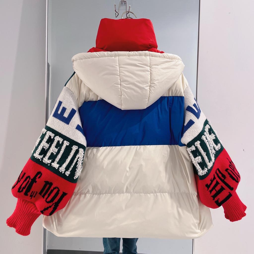 Streetwear Letter Stitching Down Jacket Women's Hooded Parka Loose Winter Down Coat Female Thick Casual Warm Clothes