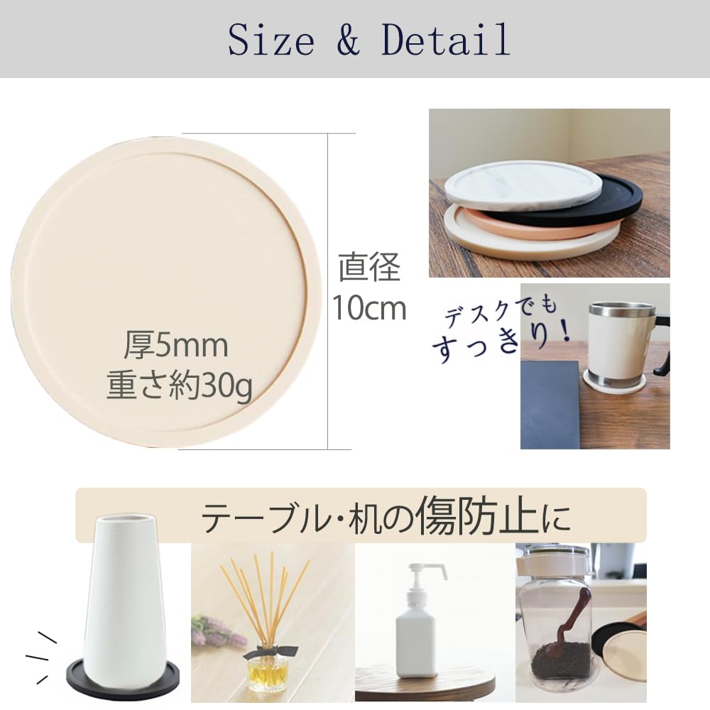 Stylish, washable, round silicone coasters, set of 6, with non-slip, black marble pattern, and round cup mats (Marble Pattern, 6)