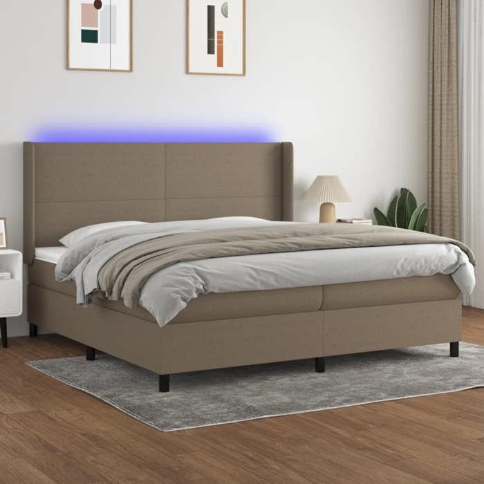 VidaXL Slat Bed Base with LED Mattress, Upholstered Bed with Headboard, Double Bed, Adult Bedroom Bed, Modern, 3138185