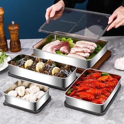 Kühlschrank Edelstahl Käsebehälter Erhöhter Boden Kühlschrank Deli Fleisch Aufbewahrungsbox Küche Lebensmittelaufbewahrungsbehälter mit Deckel